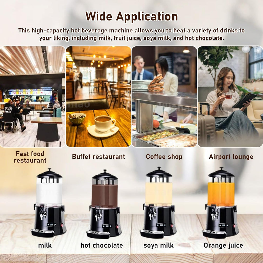 Electric Hot Chocolate Dispenser, Commercial Beverage Warmer with Faucet & Drip Tray, for Large Volume Heating of Milk, Coffee, Tea, for Cafés, Hotels, Bubble Tea Shops 10L-Red