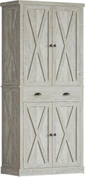 IRONCK Kitchen Pantry Storage Cabinet 72.6' H, with Barn Doors, Drawer, 4 Adjustable Shelves, Freestanding Cupboard for Dining Room Living Room, Laundry, Rustic Maple