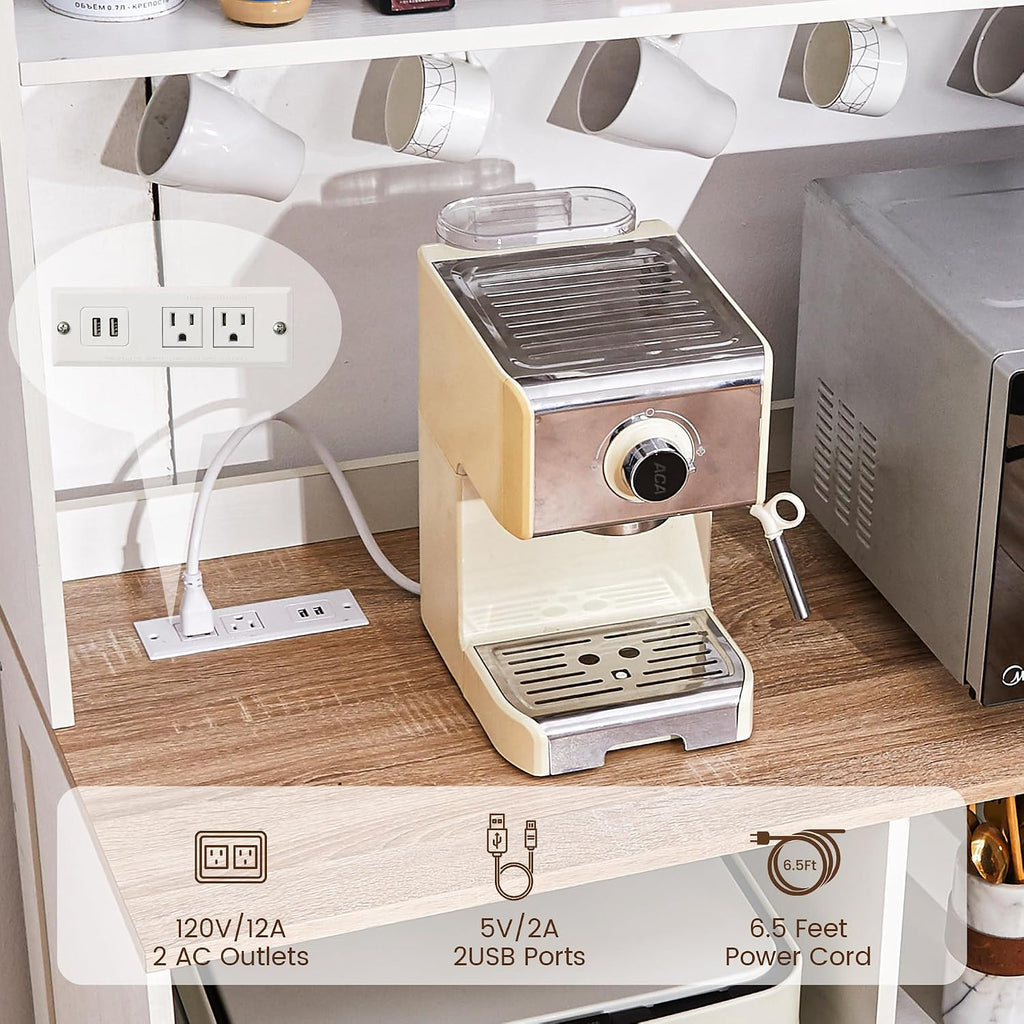 69' Coffee Bar with Mini Fridge Space, Mini Fridge Cabinet with Power Outlet, Liquor Wine Cabinet, Microwave Stand with Storage, Refrigerator Stand for Kitchen, Apartment, Home Bar, Dorm