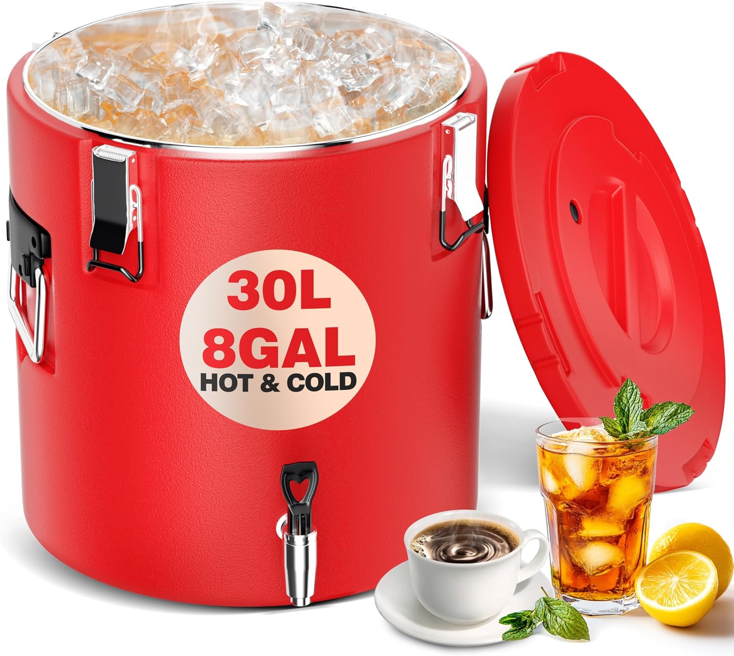 WantJoin Insulated Beverage Dispenser - 8 Gallon Hot and Cold Drink Container with 304 Stainless Steel Interior, for Iced Coffee Juice Chocolate Tea Milk Restaurant Party Sports Camping