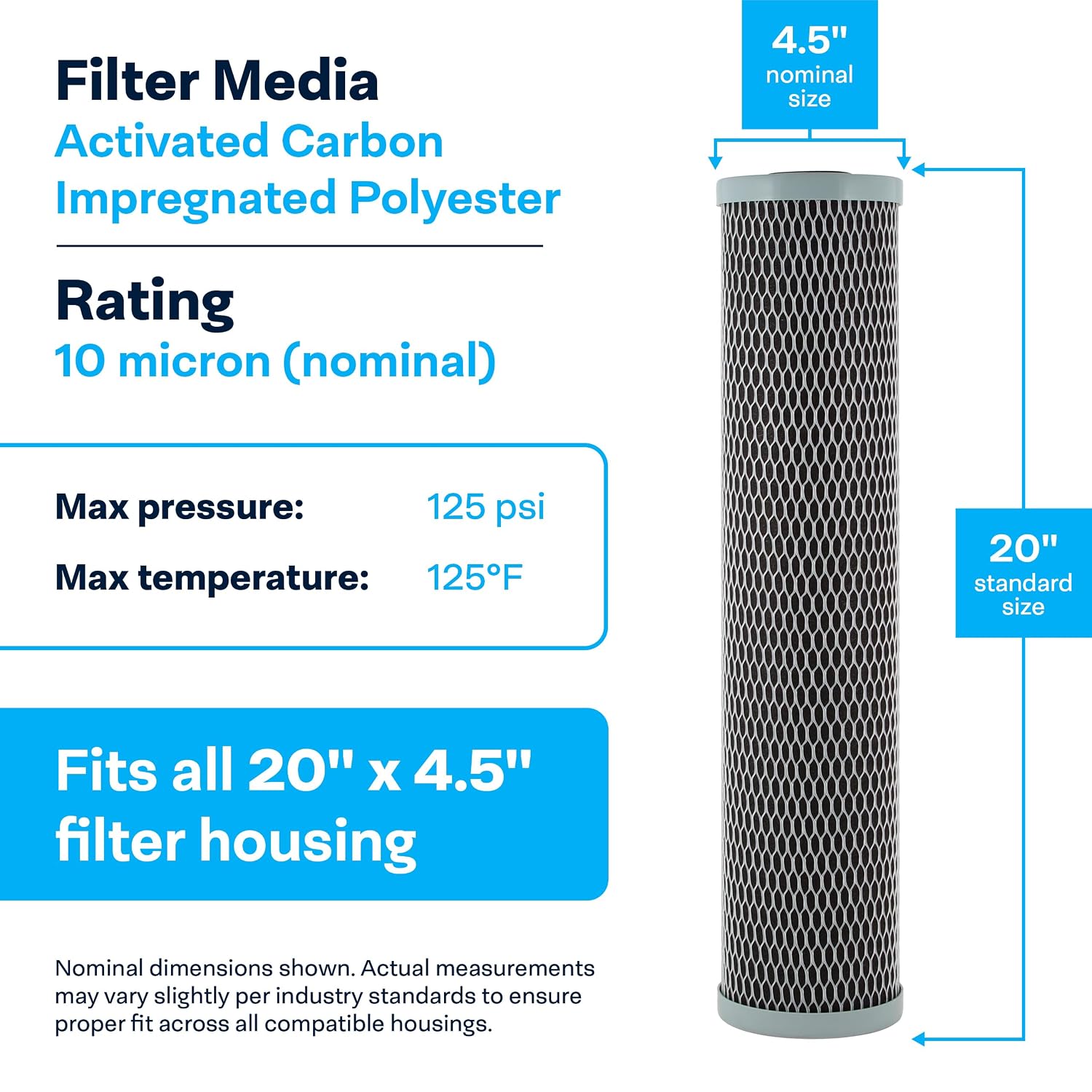 SpiroPure SP-NCP-20BB 20x4.5 10 Micron Dual Purpose Sediment and Carbon Water Filter Cartridge NCP-20BB 155382-43 (Case of 6)