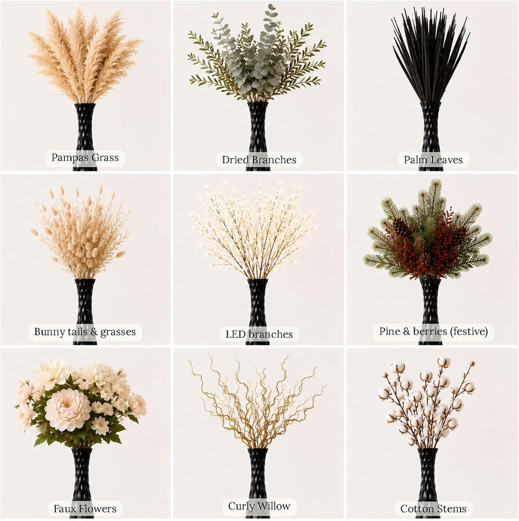 Leewadee Large Black Home Decor Floor Vase - Wooden 34 inch Tall Farmhouse Decor Flower Holder for Fake Plant and Pampas Grass