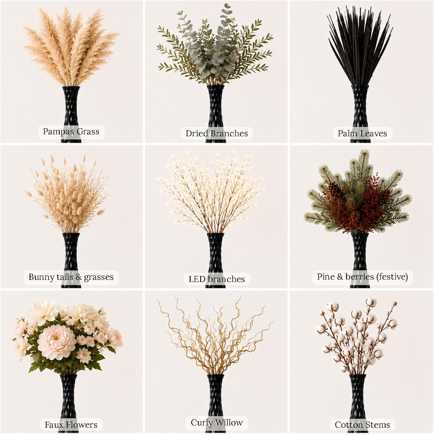 Leewadee Large Black Home Decor Floor Vase - Wooden 34 inch Tall Farmhouse Decor Flower Holder for Fake Plant and Pampas Grass
