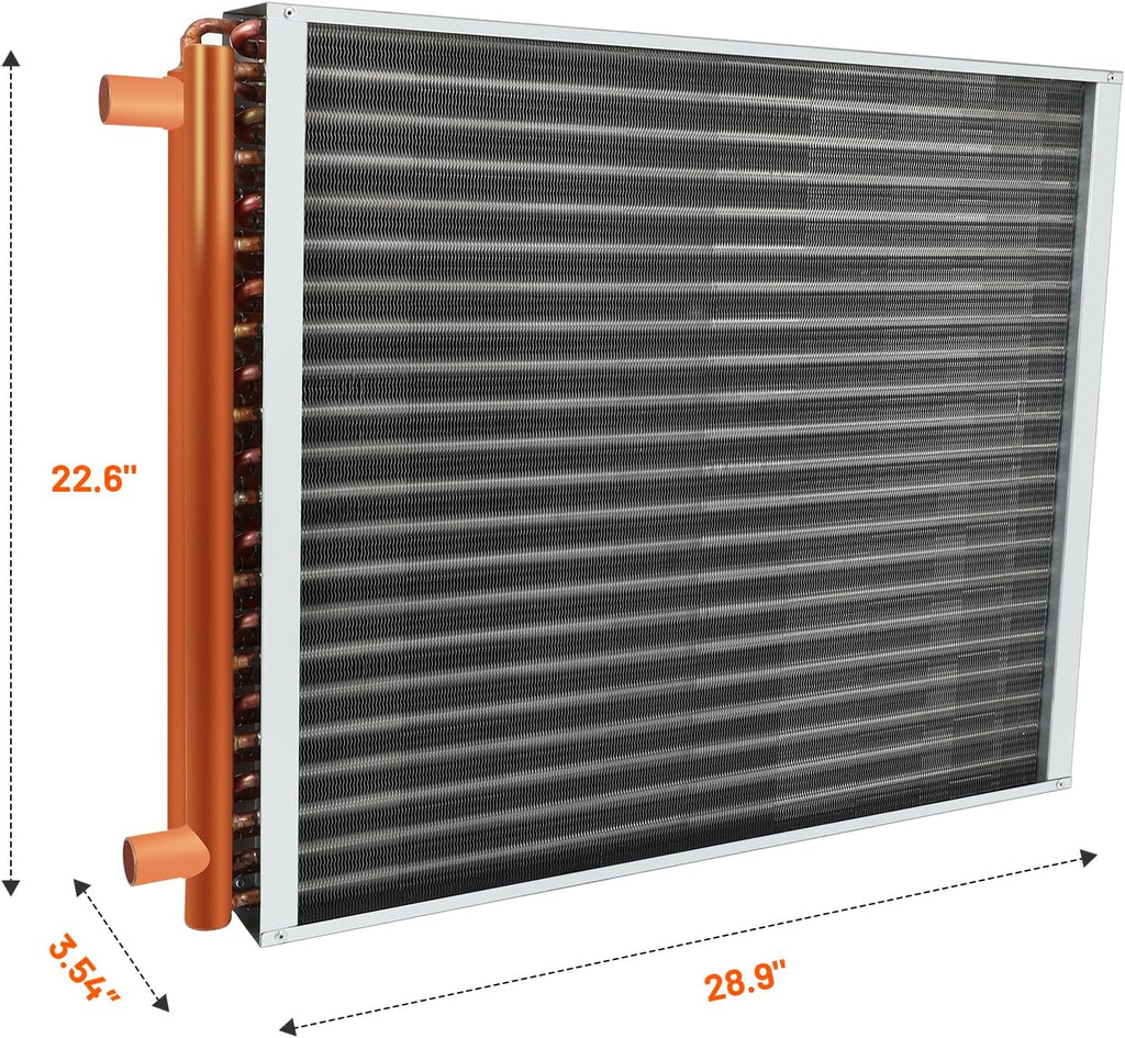22x24 Heat Exchanger Water To Air, Forced Air Heating with 1 Copper Ports Hot Water Coil for Outdoor Wood Furnaces, Residential Heating