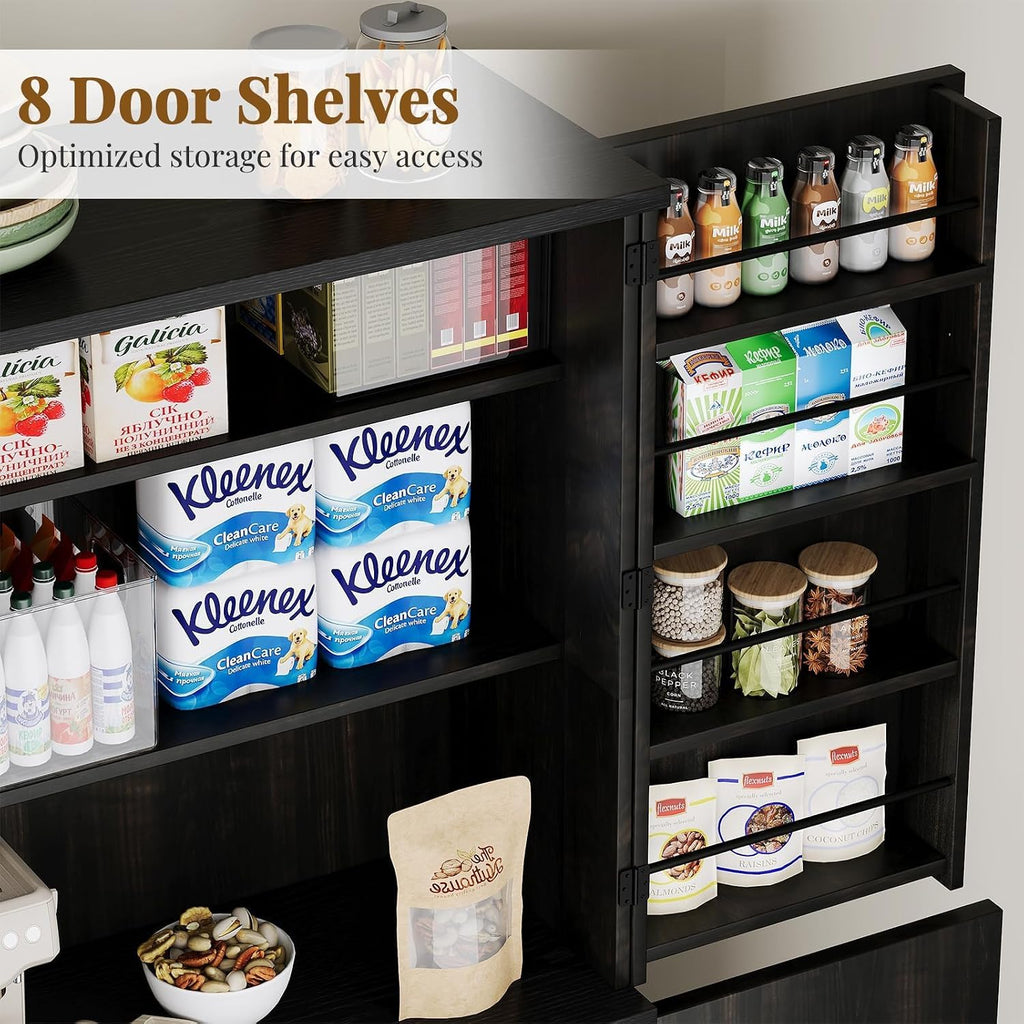 REVOMINCA Pantry Cabinet, 72 Inch Tall Kitchen Pantry Cabinet with Barn Door, Freestanding Storage Cabinet with Drawer & Adjustable Shelves, Pantry Organizer for Kitchen Dining Room Living Room, Oak