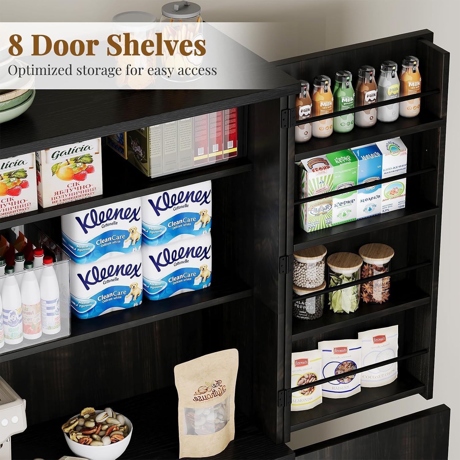 REVOMINCA Pantry Cabinet, 72 Inch Tall Kitchen Pantry Cabinet with Barn Door, Freestanding Storage Cabinet with Drawer & Adjustable Shelves, Pantry Organizer for Kitchen Dining Room Living Room, Oak
