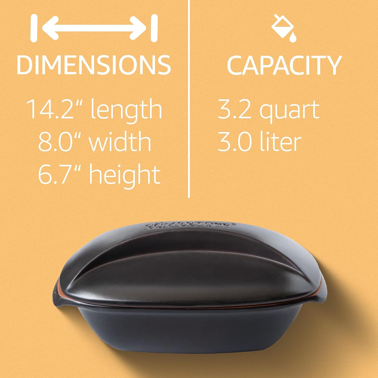 Romertopf Culinario Clay Roaster | Non-Stick Dutch Oven | Healthy Pot Cooking | Clay Baker | Versatile Cooking Vessel - 3.2 Quart (3 Liters) For Up To 4 People - Black