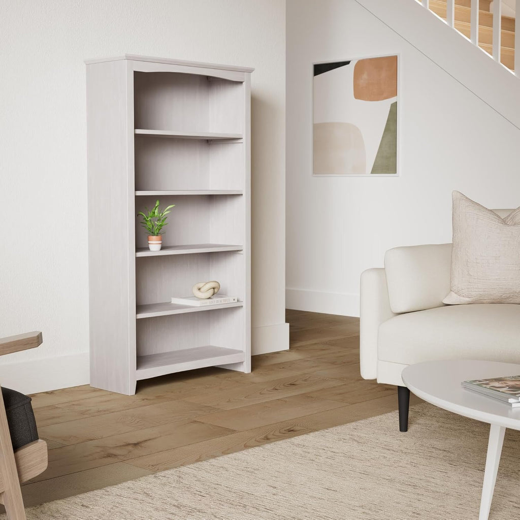 Shaker Solid Wood Bookcase, 60' High, Washed Gray Taupe