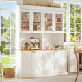 ivaniti 71' Tall Farmhouse Kitchen Pantry, Large Storage Cabinet with Glass Doors, Freestanding Coffee Bar Hutch with Microwave Stand, Adjustable Shelves for Kitchen, Living Room, White, Set of 2
