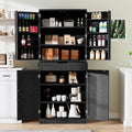 GRUSIGN 72' Tall Storage Cabinet, Kitchen Pantry Cabinet with Adjustable Shelves & Sturdy Steel Frame, Farmhouse Pantry Storage with 4 Barn Doors for Kitchen, Dining Room, and Living Room, Black