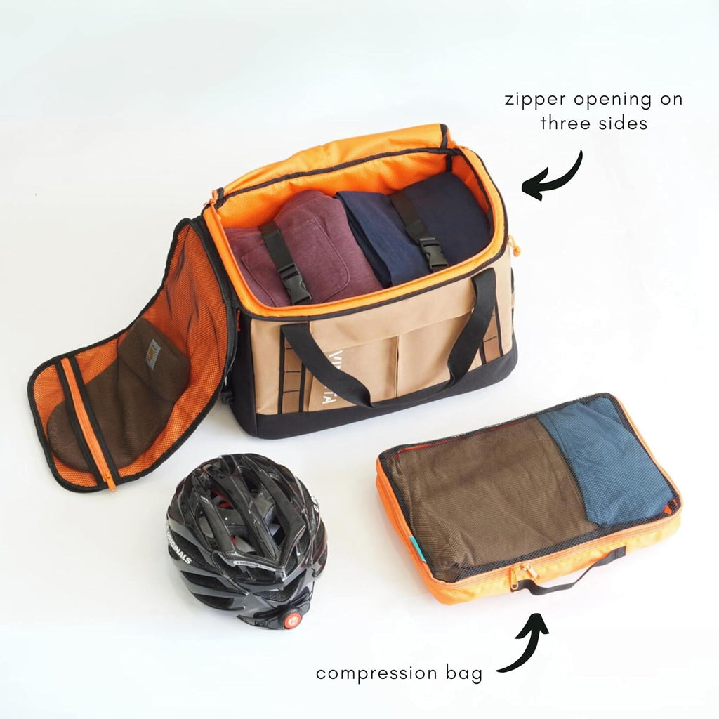 Vincita Voyage B.D.R. 3-in-1 Rear Rack Bag – 37L Backpack, Duffle & Pannier Combo – KLICKfix UniKlip 2.0 Quick Release – Water-Resistant Touring Gear for Folding Bikes. (Grey)