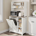 DWVO Bakers Rack Microwave Stand Cabinet with Trash Can Bin Cabinet and Power Outlet, 6-Tiers Farmhouse Kitchen Tall Thickened Coffee Bar Table Station with Storage Shelf (White)