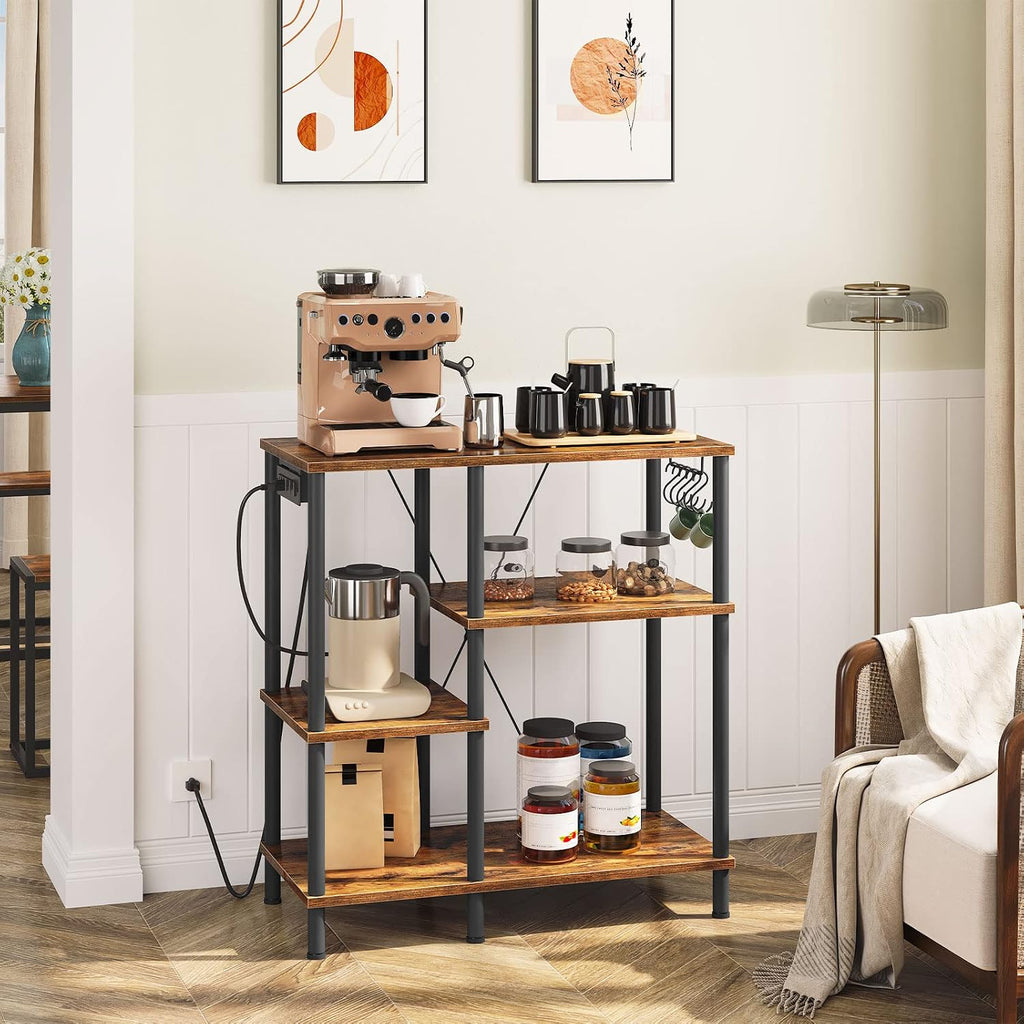 HOOBRO Bakers Rack with Power Outlet, Bar Table and Chairs Set, 47.2' Rectangular Pub 2 Stools, 3-Piece Breakfast Set for Kitchen Living Room BF07UHB01-BF52BT01