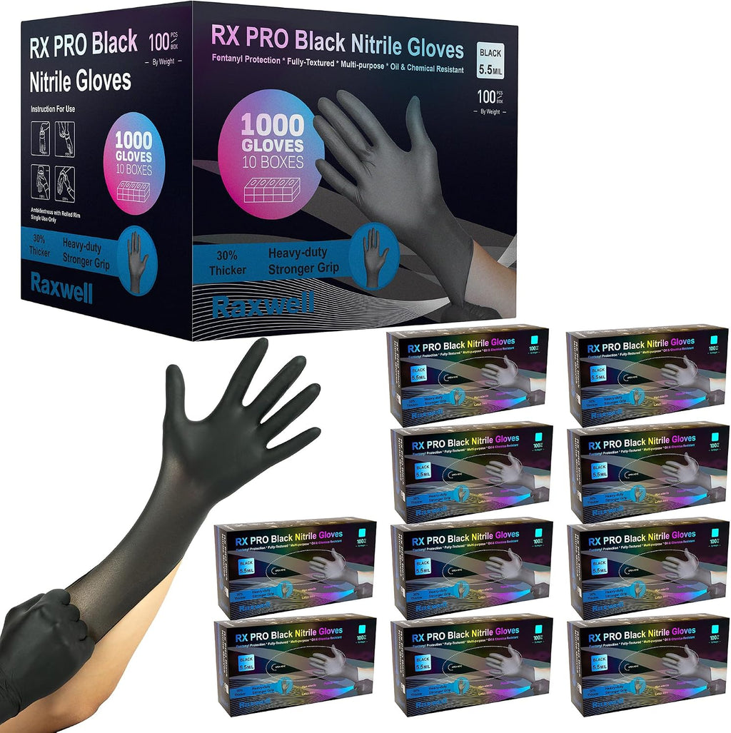 Raxwell Disposable Nitrile Gloves - Latex-Free Design - Puncture-Resistant Medical Gloves - Textured Grip for Food Prep