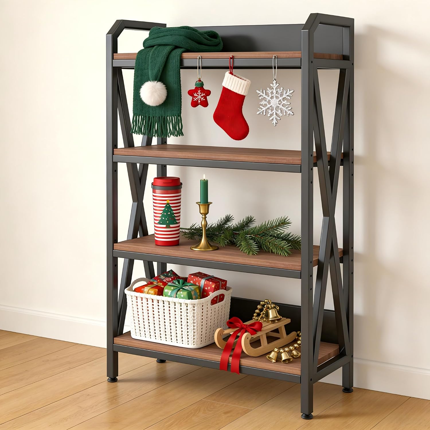 4-Tier Kitchen Bakers Rack, Tall Baker's Rack with Storage, Microwave Stand with Storage, with Adjustable Kitchens Shelves, Estantes para Cocina for Living Room, Garage, Kitchen, Balcony