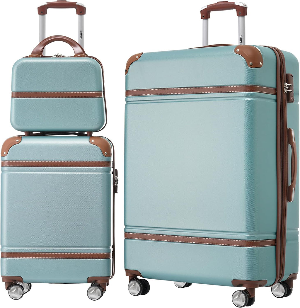 Merax Luggage Set 2 Piece Suitcase Set with Cosmetic Case Expandable Spinner Wheels Vintage Luggage Sets(Blue Green,20'+28')