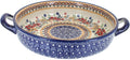 Blue Rose Polish Pottery - Red Daisy Small Round Baker With Handles - 9.5' Diameter - Unique, Dishwasher Safe, & Durable Bakeware