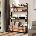 Kitchen Bakers Rack with Power Outlet, 5-Tier Standing Industrial Microwave Oven Stand with Storage Cabinet and 10 Hooks, Vintage Brown