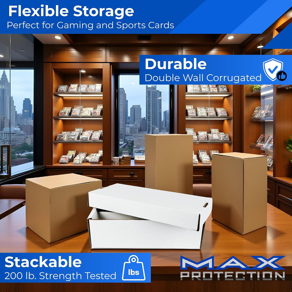 Max Protection 25-Pack 2 Row Shoe Card Storage Box - Cardboard Sports Baseball Trading Toploader Boxes - Made in USA