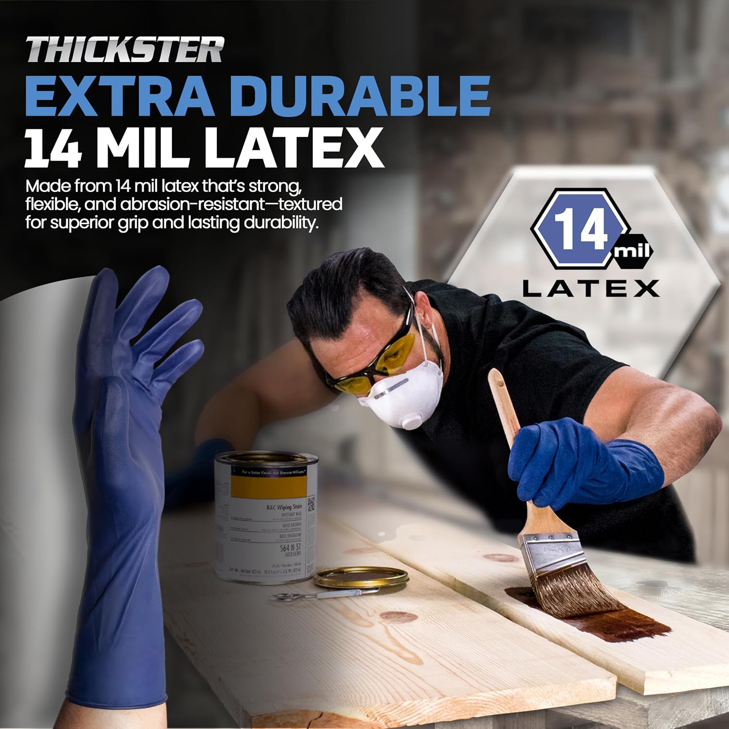 SAS Thickster Powder-Free Exam Grade Latex Disposable Gloves - 10 Boxes / 50 Ea. 500 Gloves Total. 14 Mil, Large, Blue. Fully Textured. 12' Length. Disposable Gloves. Puncture Resistant (6603-20)