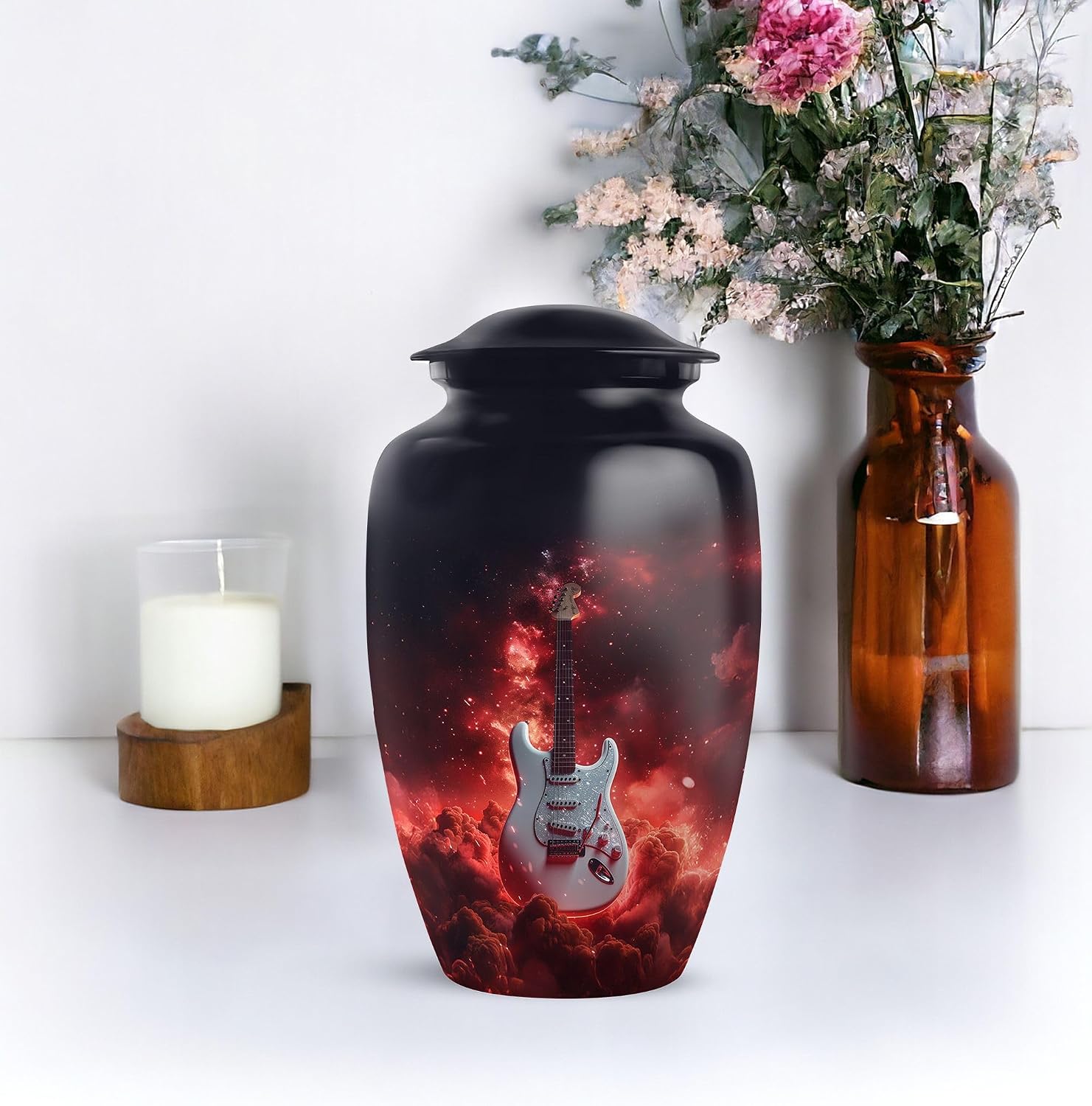 Guitar Urn for Ashes, Decorative Urns for Adults, Cremation for Men & Women, Black, Combo, (1Pc 10 Inch & 4Pcs 3 Inch)