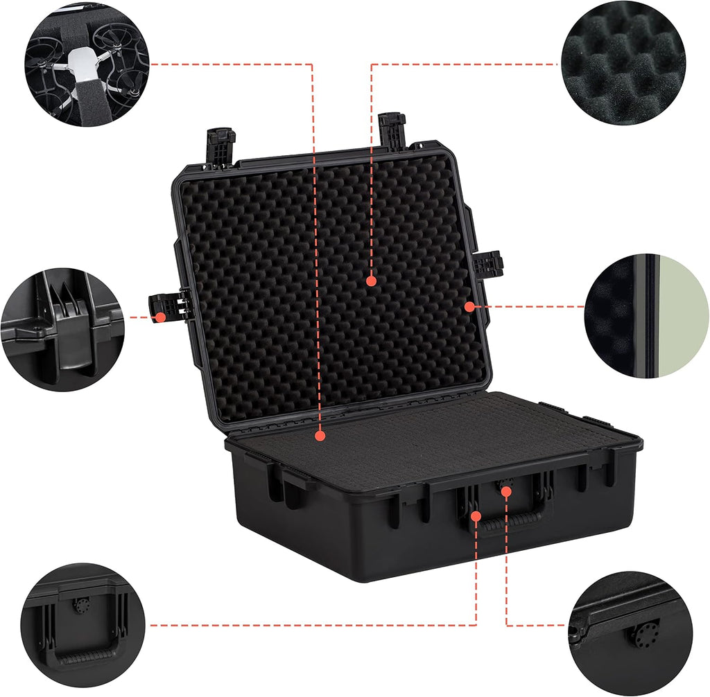 MEIJIA Premium Portable All Weather Heavy Duty Waterproof Hard Compact Camera Case with Customizable Fit Foam, Lightweight Design,24.6'X19.7'X8.6',Black
