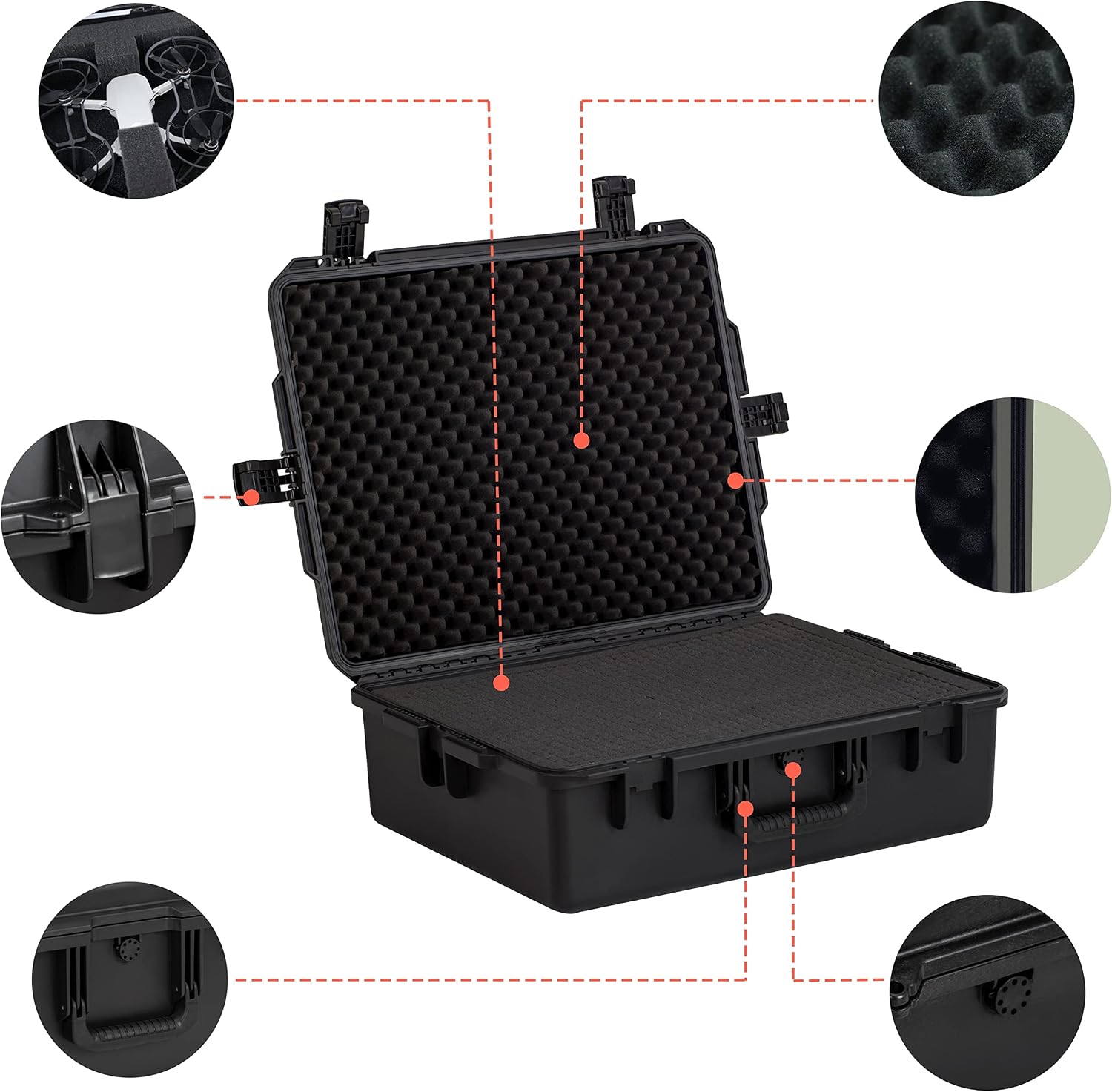 MEIJIA Premium Portable All Weather Heavy Duty Waterproof Hard Compact Camera Case with Customizable Fit Foam, Lightweight Design,24.6'X19.7'X8.6',Black