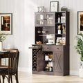 Coffee Bar Cabinet with Power Outlet & Exquisite Barn Doors, 72'' Sideboard Buffet Cabinet with Wine Bottle Rack, Large Kitchen Buffet with Storage and Wine Rack for Kitchen, Dining Room, Living Room