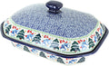 Blue Rose Polish Pottery - Winter Bells Medium Covered Baker - 3 Cup Capcaity - Ceramic Baking Dish, Festive Design, Perfect Christmas Gift