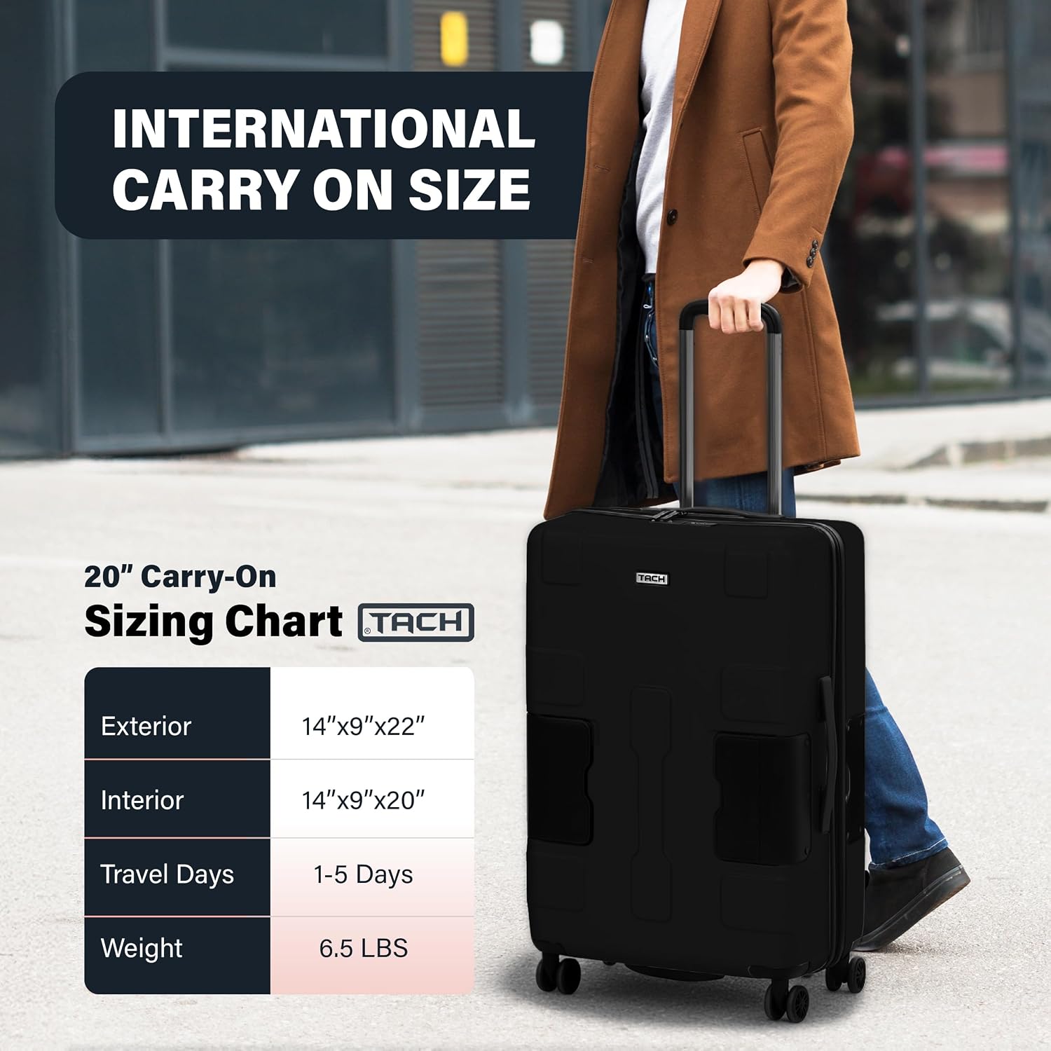 TACH Patented Connecting Hard Shell Carry-On | Roll Connected Units Right to Your Seat | Connect and Disconnect in Seconds | Rolling Suitcases - Black