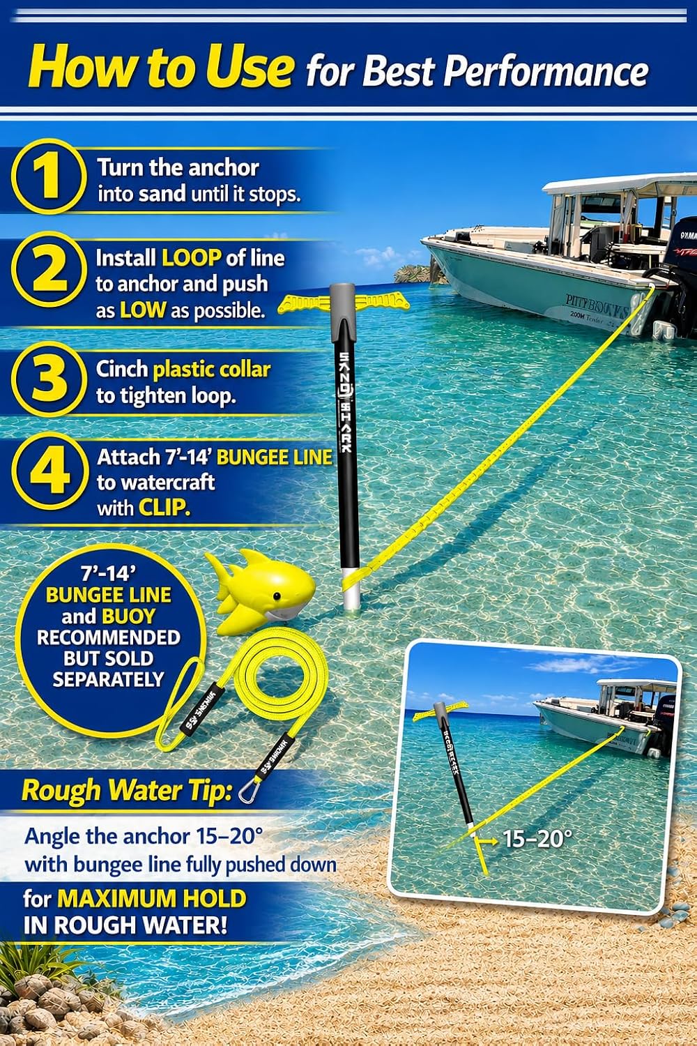 SandShark Anchor - Premium Screw in Boat Anchor, Pontoon Boat Anchor, Stainless Steel Shallow Water Anchor Pole, Sand Anchor w/Case - Essential Pontoon Boat Accessories