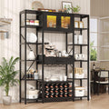 Nosepen 65.35 Inch Large Bakers Rack with Power Outlet and LED Light, 6-Tier Microwave Stand with Doors, Open Countertop and Storage Shelves, Farmhouse Coffee Bar Cabinet Station with Wine Rack, Black