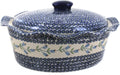 Blue Rose Polish Pottery - Blue Tulip Large Oval Baker with Lid - 3.75 QT - Unique, Dishwasher Safe, & Durable Bakeware