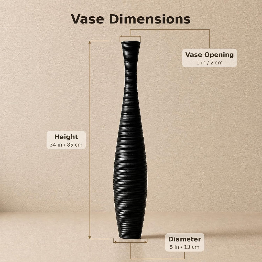 Leewadee Large Black Home Decor Floor Vase - Wooden 34 inch Tall Farmhouse Decor Flower Holder for Fake Plant and Pampas Grass