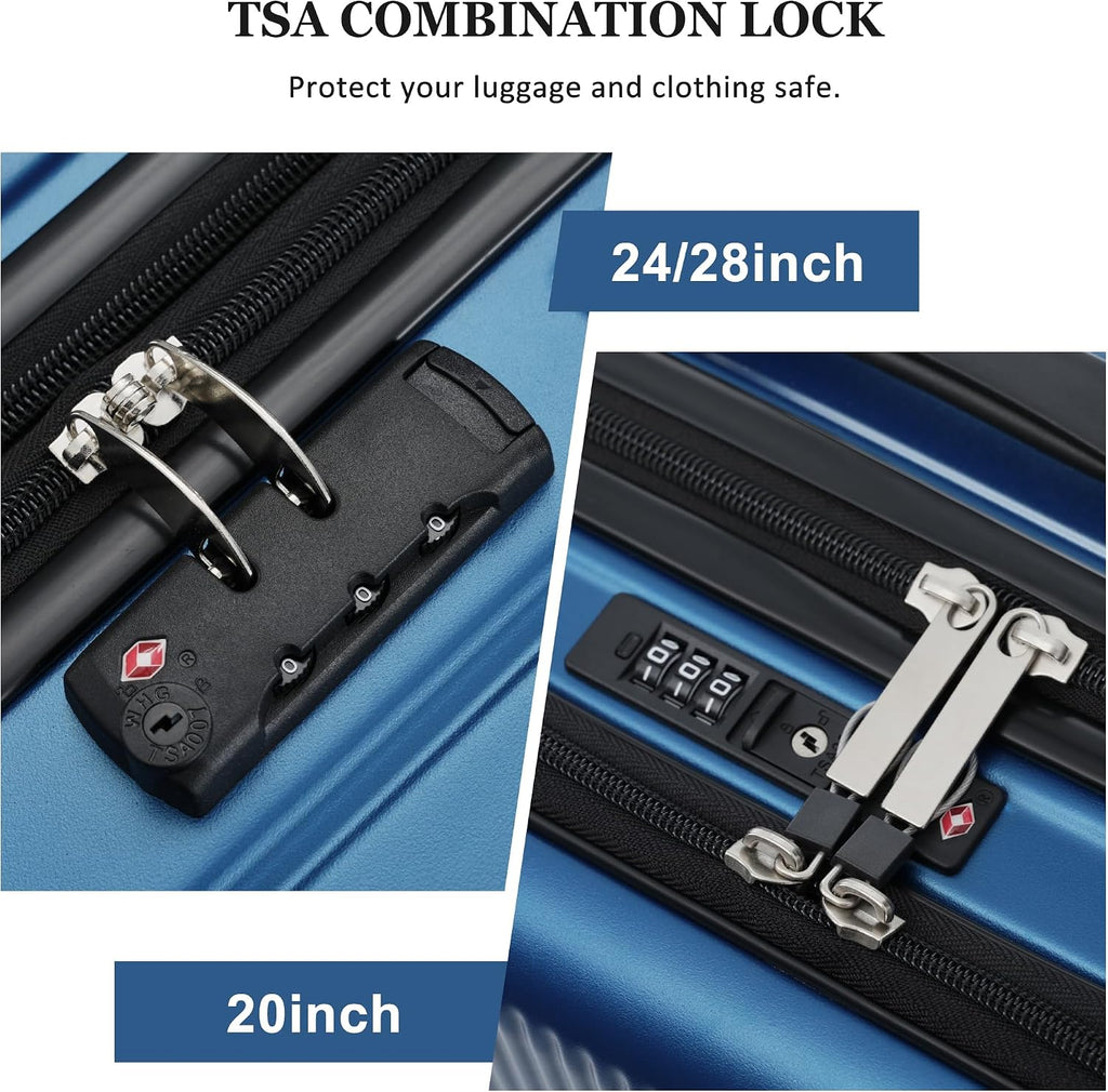 Merax Luggage Sets 5 Piece with Half-opening, Hardside 20' Carry On Suitcase Set with USB Port,Lightweight Travel 24' 28' Luggage with Bags TSA Locks Double Spinner Wheels,Blue