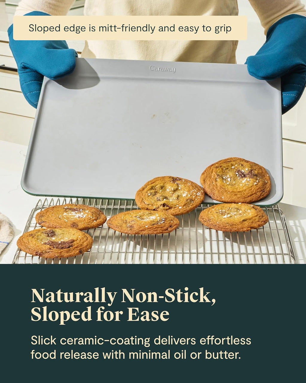 Caraway Non-Stick Ceramic Baking Sheet Trio and Cookie Sheet Set - 18 x 13' Large, 15 x 10' Medium & 9' x 13' Small Baking Trays for Oven - Non-Toxic, PTFE & PFOA Free - Slate