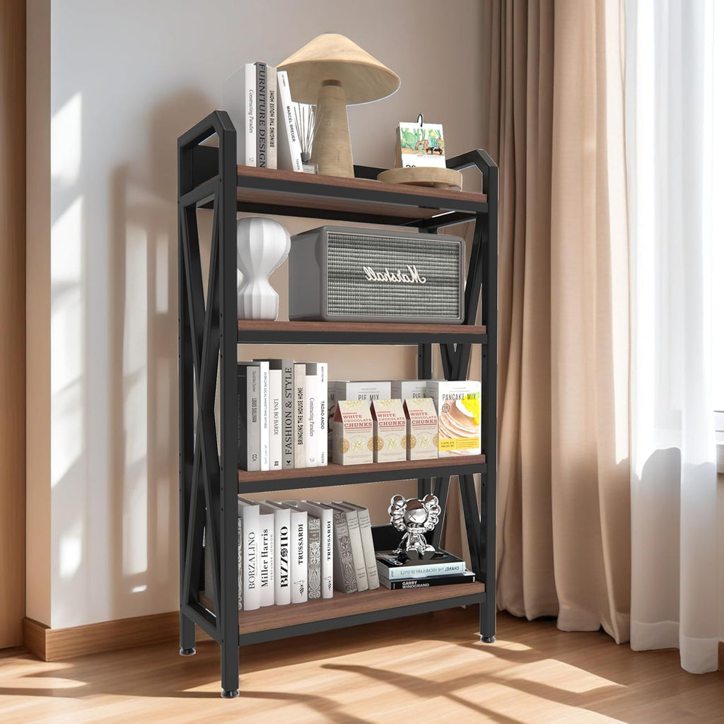 56.3' Baker's Rack for Kitchen, 4-Tier Metal Wood Shelf, Heavy Duty Adjustable Shelving Unit, Freestanding Organizer for Garage Pantry Bathroom Closet, Black Brown
