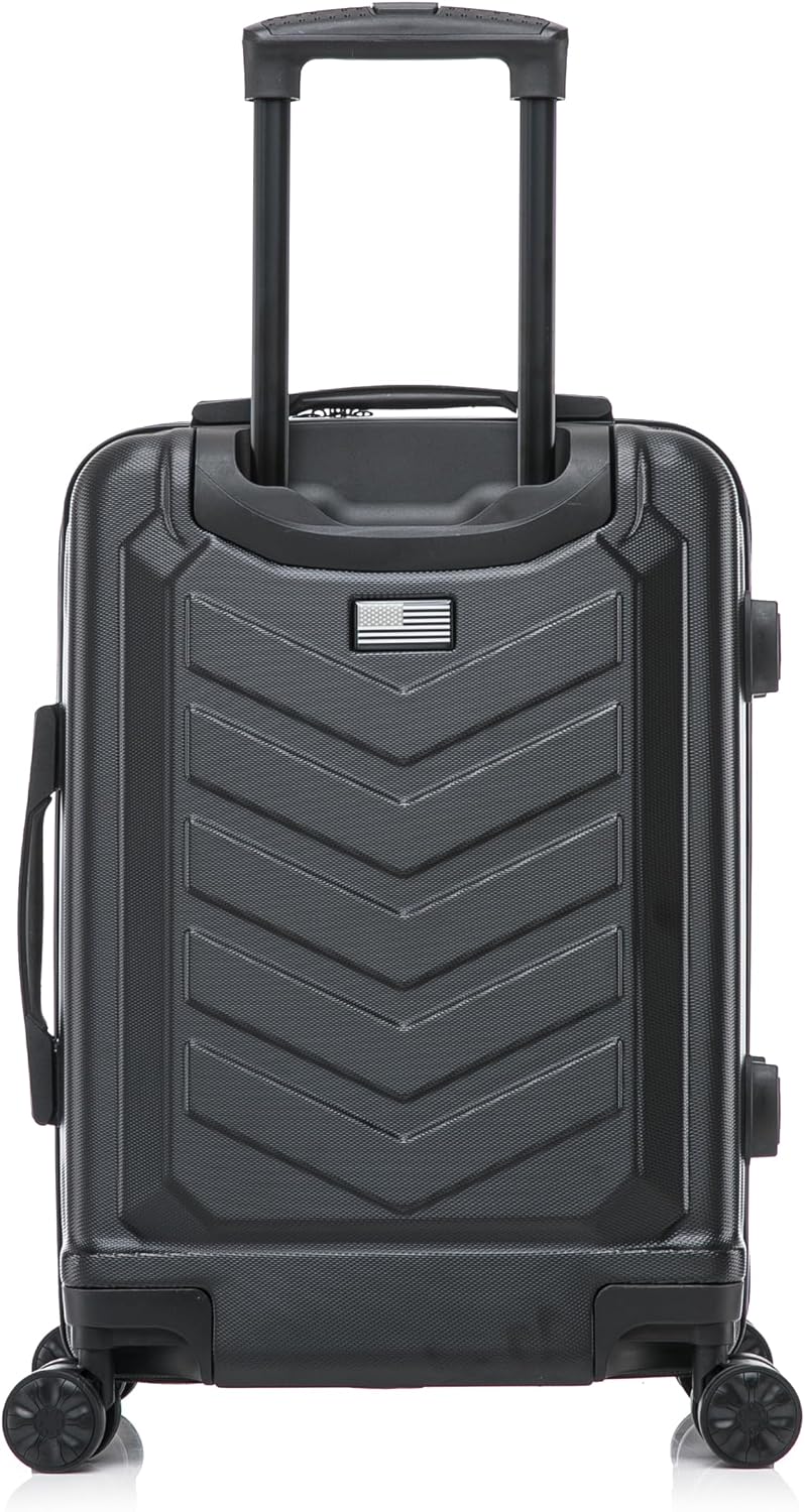 US Army Fox 20 inch Carry-On Hardside Luggage with Spinner Wheels | Lightweight Small Suitcase for Travel | Chevron Icon, Gel Handle, Side Studs, Retractable Trolley, Heavy Duty | Black