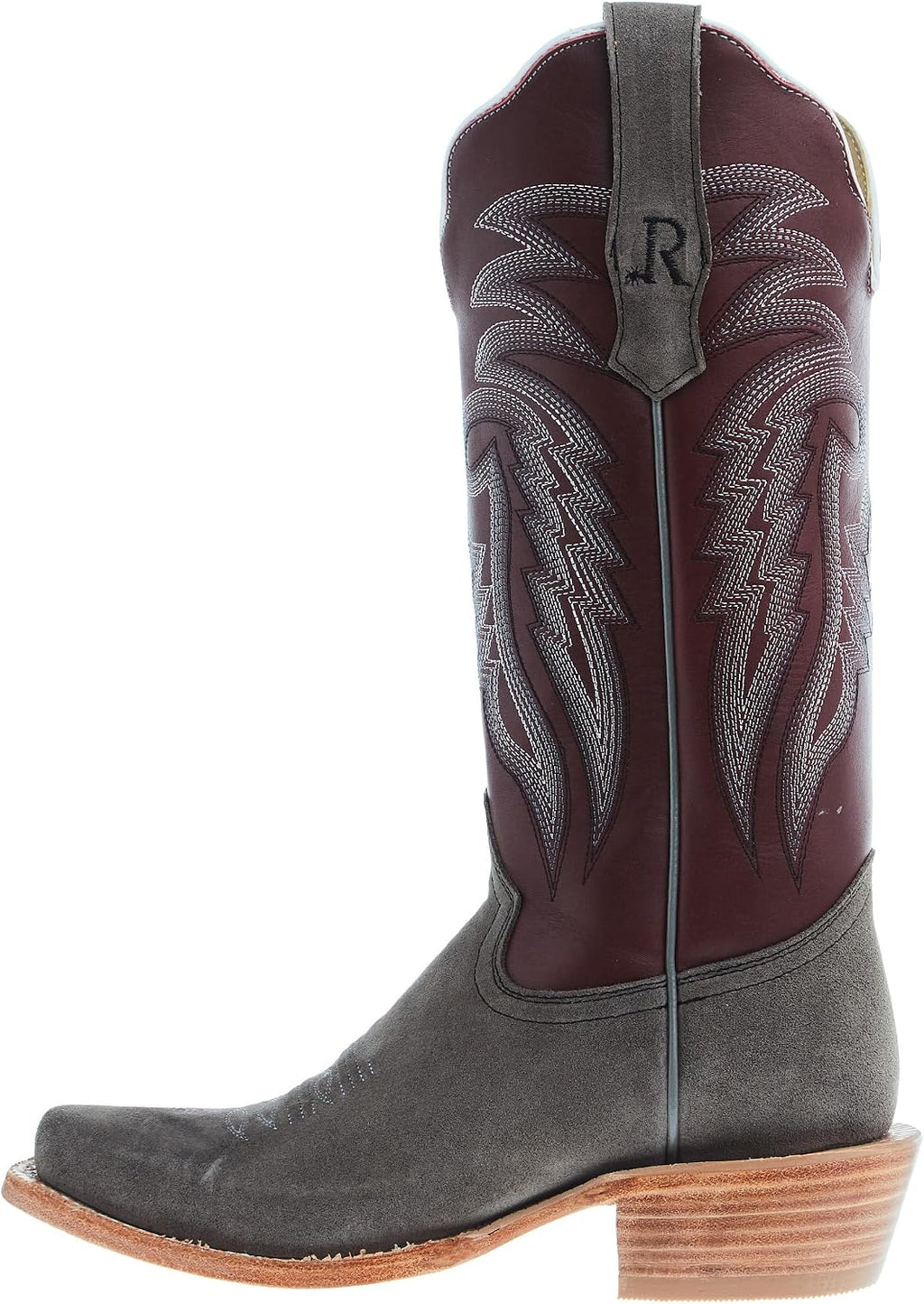 R. Watson Boots Women's Charcoal Roughout 13 In Dark Cherry Sinatra Top Cowgirl Boot