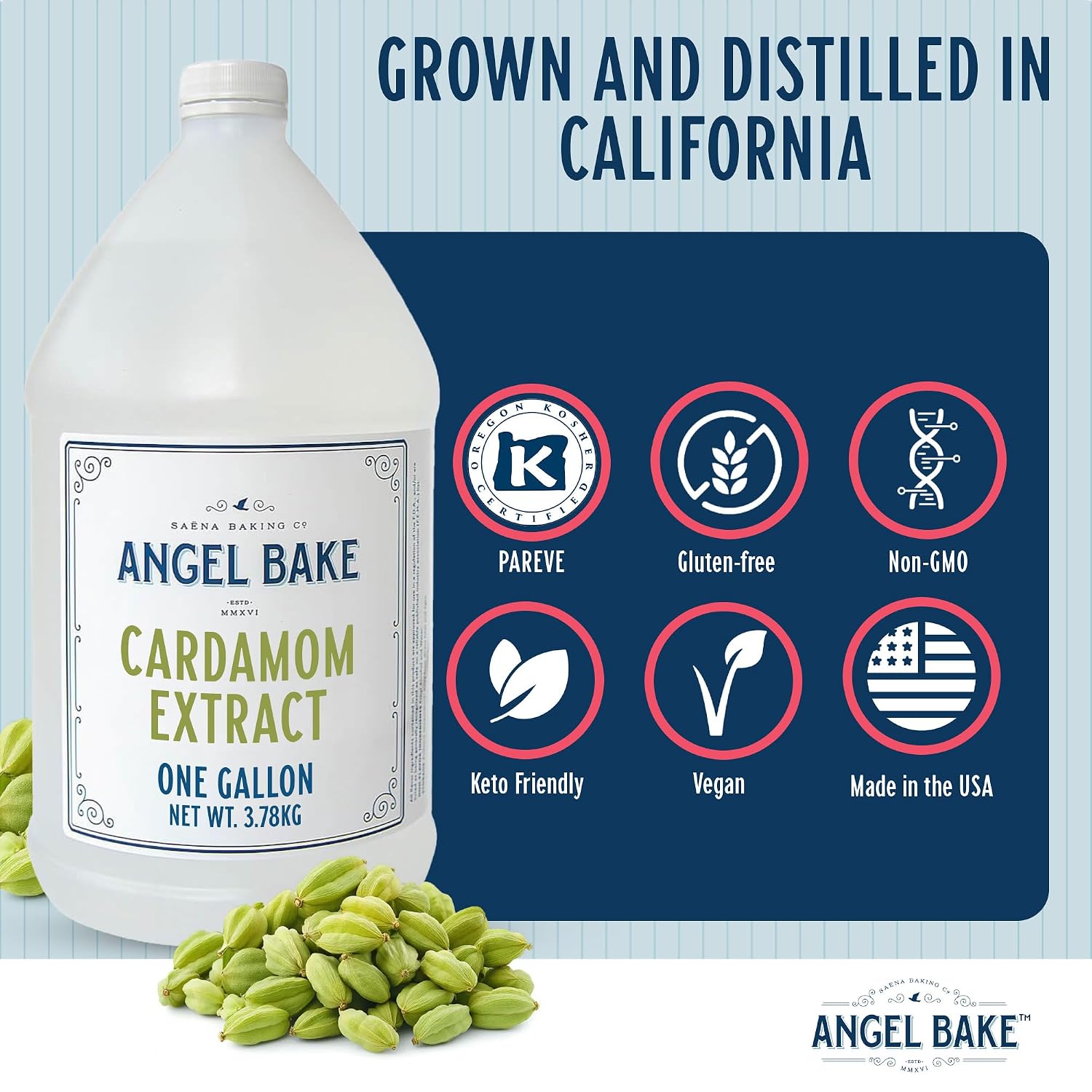 Pure Cardamom Extract, 1 Gallon - Natural Essence for Beverage Formulations, Bulk Manufacturing, Professional Food Developers - Kosher Certified, Vegan, Gluten-Free, Keto Friendly