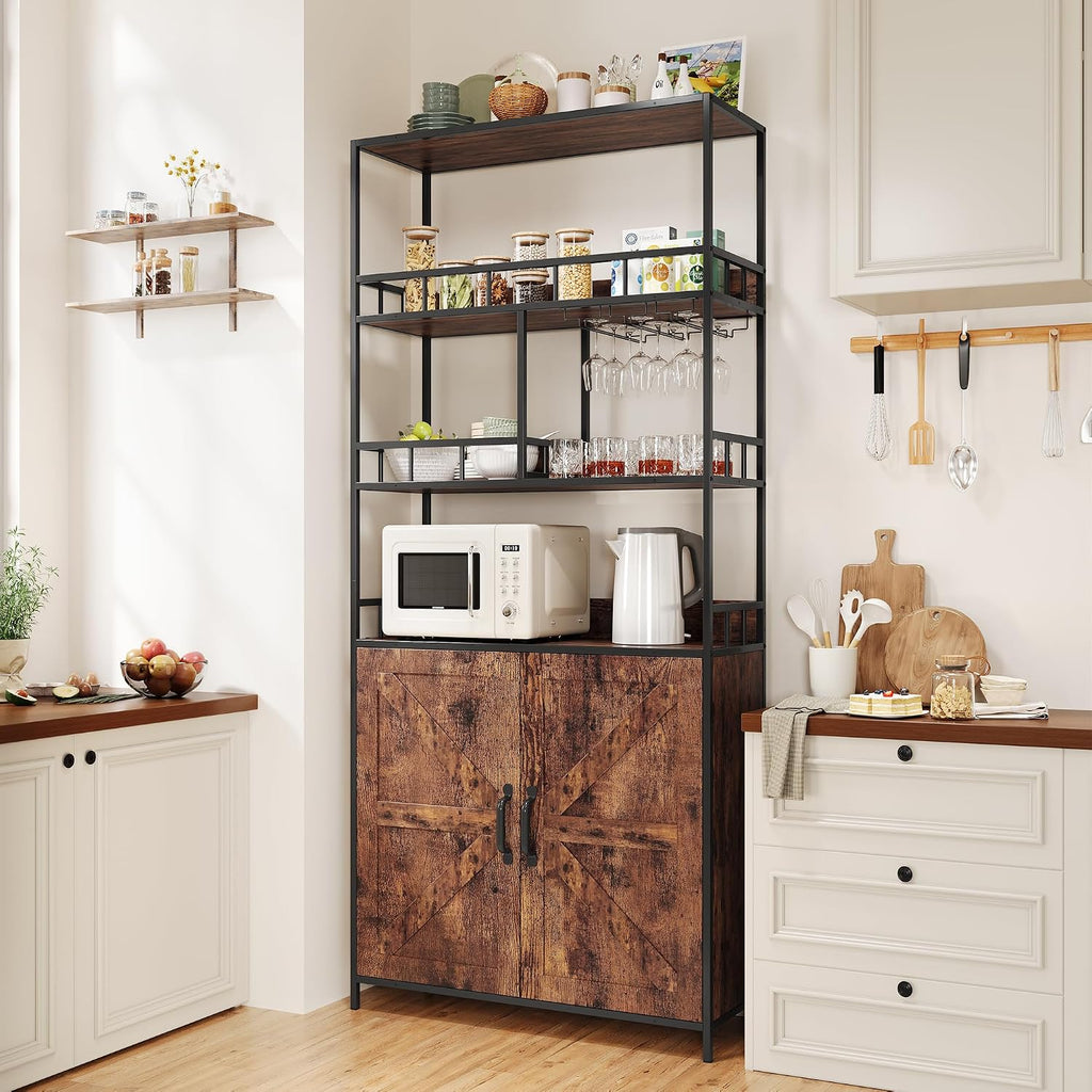 70.8' in Large Bakers Rack with Cabinet,Tall Wine Cabinet & Bar Storage Rack with Baskets and Hooks for Wine, Glasses, Beverages, and Snacks，Suitable for Living Rooms, Kitchen