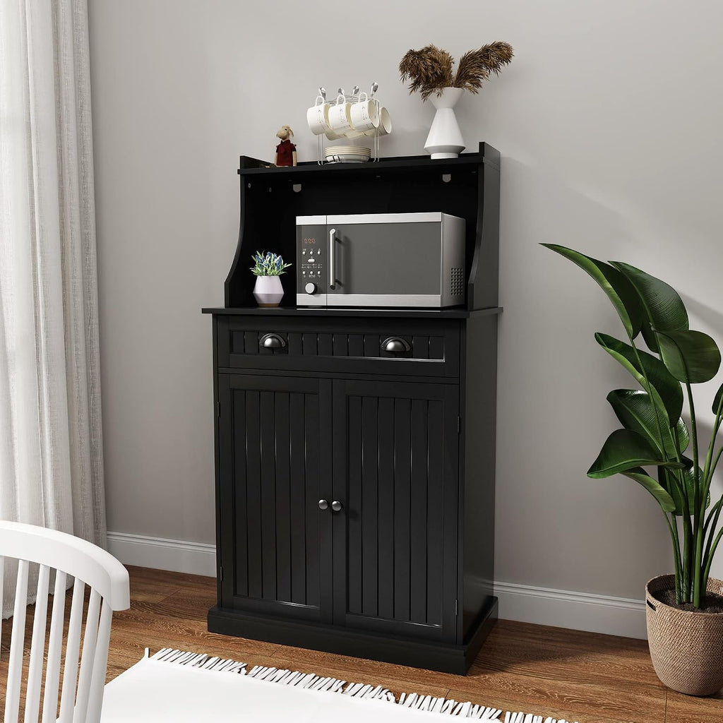 HOLTICO 54' Freestanding Kitchen Pantry Storage Cabinet with Doors and Adjustable Shelves, Microwave Oven Cabinet with Drawer for Kitchen, Bathroom or Hallway,Black