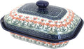 Blue Rose Polish Pottery - Orange Peach Posy Medium Covered Baker - 3 Cup Capcaity - Unique, Dishwasher Safe, & Durable Bakeware