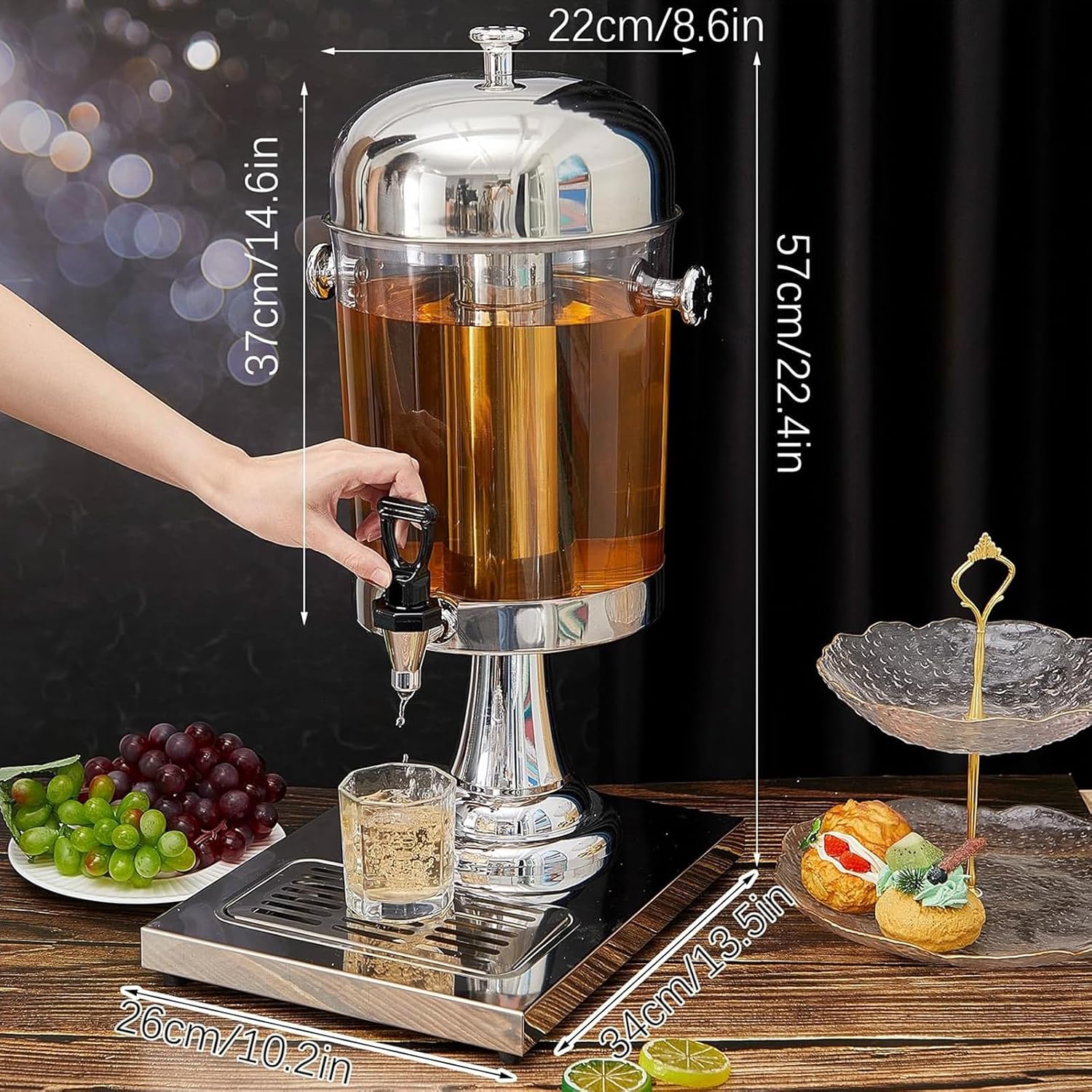 Cold & Hot Drink Dispenser with Spigot, Stainless Steel Beverage Dispenser Cold and Hot Water Dispenser for Tea, Coffee, Milk, Juice(Triple Heads)