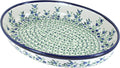 Blue Rose Polish Pottery - Green Porcelain Vine Large Oval Baker - 14' x 10.25' - Unique, Dishwasher Safe, & Durable Bakeware