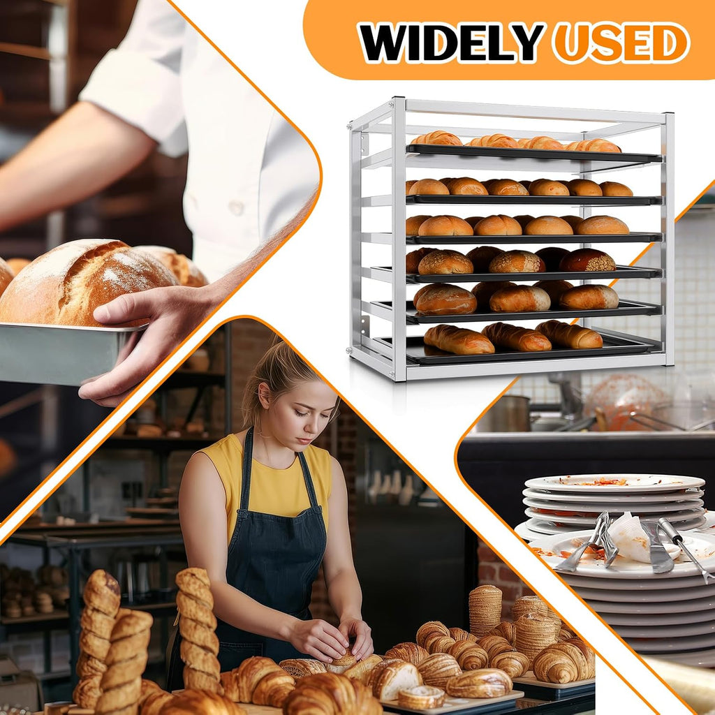 Zonon 6 Tier Wall Mounted Sheet Bun Pan Rack, 28' x 18' x 21' Aluminum Baking Tray Racks Holds 6 Full-size Sheet Pans for Bakeries Restaurants Catering Kitchens(1 Pcs)