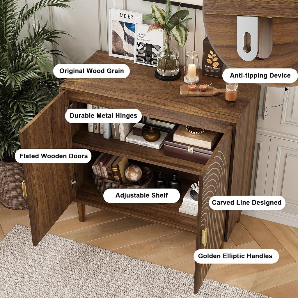 Sideboard Buffet Cabinet with Storage,Sideboard Buffet with Doors and Adjustable Shelf,Wooden Storage Cabinet, 31.3'W x 15.0'D x 30.6'H (Walnut)
