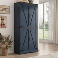 Hlivelood 71' Tall Kitchen Pantry,Farmhouse Storage Cabinet with Adjustable Shelves,Load-Bearing Steel Pipe,Farmhouse Pantry Cabinet with 4 Barn Doors,for Kitchen,Dining Room,Living Room(Blue)