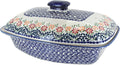 Blue Rose Polish Pottery - Orange Garden Bouquet Covered Baker - 2 QT Capacity - Unique, Dishwasher Safe, & Durable Bakeware