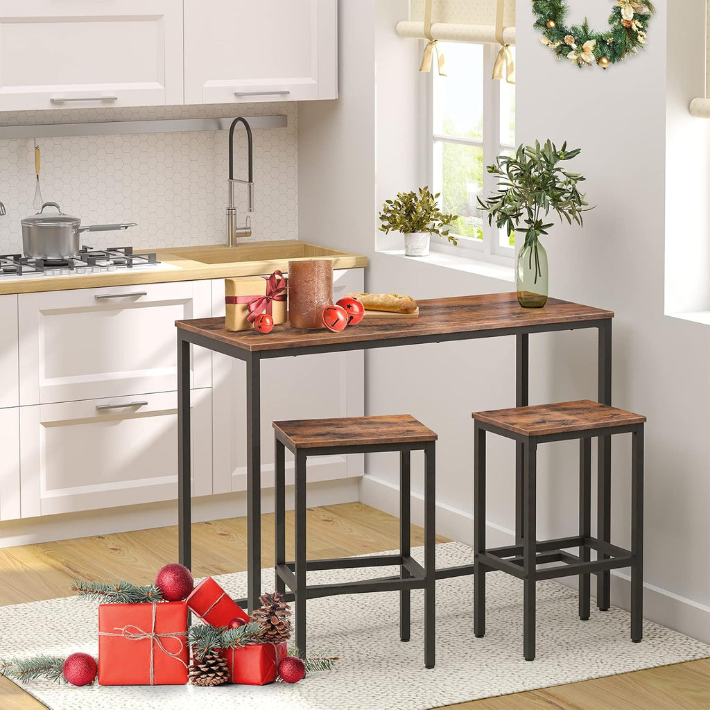 HOOBRO Bakers Rack with Power Outlet, Bar Table and Chairs Set, 47.2' Rectangular Pub 2 Stools, 3-Piece Breakfast Set for Kitchen Living Room BF07UHB01-BF52BT01